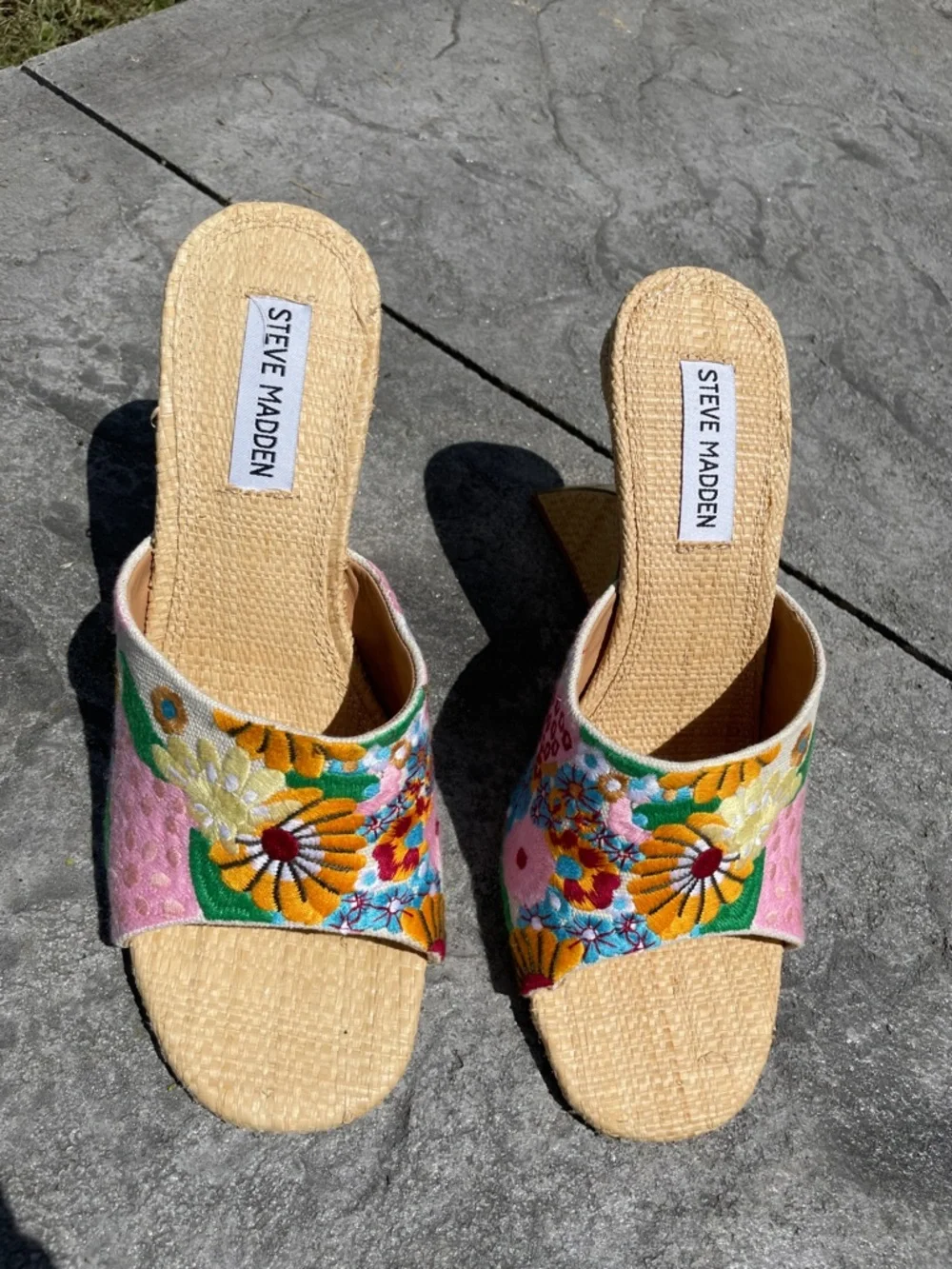 Steve Madden Pink Floral Embroidered Wedge Mules